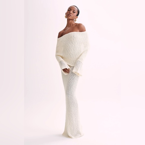 MESHKI Marisol Ivory Off Shoulder Boucle Maxi Dress, Size XXS - Picture 2 of 10